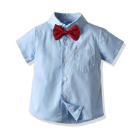 Load image into Gallery viewer, 2 Pieces Set Baby Kid Boys Solid Color Bow Shirts And Shorts Suits Wholesale 22052629

