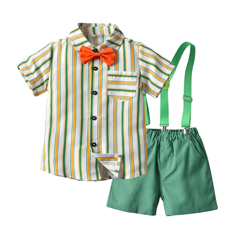 2 Pieces Set Baby Kid Boys Dressy Striped Bow Shirts And Checked Shorts Suits Wholesale 220526290