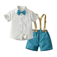 Load image into Gallery viewer, 2 Pieces Set Baby Kid Boys Dressy Striped Checked Bow Shirts And Shorts Suits Wholesale 220526292
