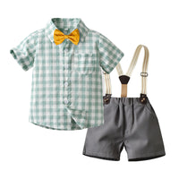 Load image into Gallery viewer, 2 Pieces Set Baby Kid Boys Dressy Striped Checked Bow Shirts And Shorts Suits Wholesale 220526292
