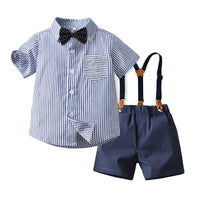 Load image into Gallery viewer, 2 Pieces Set Baby Kid Boys Dressy Striped Checked Bow Shirts And Shorts Suits Wholesale 220526292
