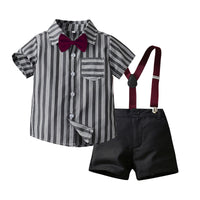 Load image into Gallery viewer, 2 Pieces Set Baby Kid Boys Dressy Striped Checked Bow Shirts And Shorts Suits Wholesale 220526292
