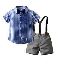 Load image into Gallery viewer, 2 Pieces Set Baby Kid Boys Dressy Striped Checked Bow Shirts And Shorts Suits Wholesale 220526292
