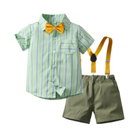 Load image into Gallery viewer, 2 Pieces Set Baby Kid Boys Dressy Striped Checked Bow Shirts And Shorts Suits Wholesale 220526292
