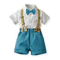 Load image into Gallery viewer, 2 Pieces Set Baby Kid Boys Dressy Striped Checked Bow Shirts And Shorts Suits Wholesale 220526292
