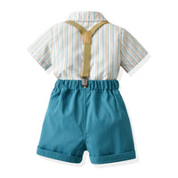 Load image into Gallery viewer, 2 Pieces Set Baby Kid Boys Dressy Striped Checked Bow Shirts And Shorts Suits Wholesale 220526292
