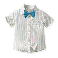 Load image into Gallery viewer, 2 Pieces Set Baby Kid Boys Dressy Striped Checked Bow Shirts And Shorts Suits Wholesale 220526292

