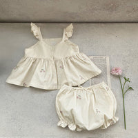 Load image into Gallery viewer, 2 Pieces Set Baby Girls Flower Embroidered Tank Tops And Shorts Wholesale 220526303
