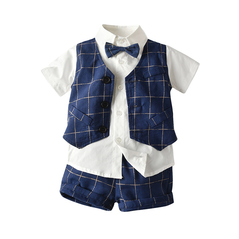 3 Pieces Set Baby Kid Boys Checked Vests Waistcoats Bow Shirts And Shorts Suits Wholesale 22052631