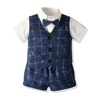 Load image into Gallery viewer, 3 Pieces Set Baby Kid Boys Checked Vests Waistcoats Bow Shirts And Shorts Suits Wholesale 22052631
