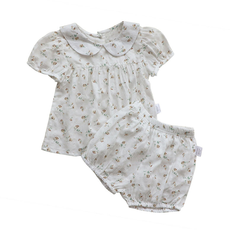 2 Pieces Set Baby Girls Flower Print Tops And Shorts Wholesale 220526318