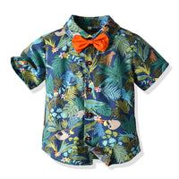 Load image into Gallery viewer, 2 Pieces Set Baby Kid Boys Plant Bow Print Polo Shirts And Shorts Wholesale 22052632
