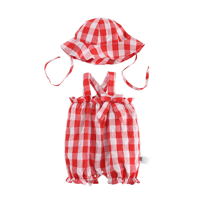 Baby Girls Checked Bow Rompers Wholesale 220526321