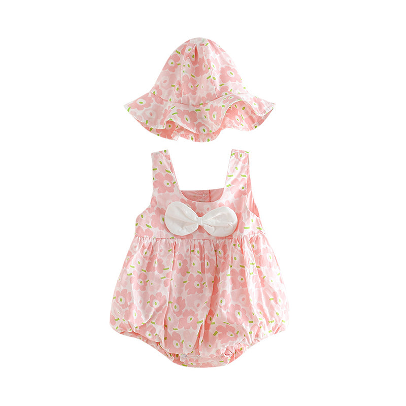 Baby Girls Flower Bow Print Rompers Wholesale 220526322