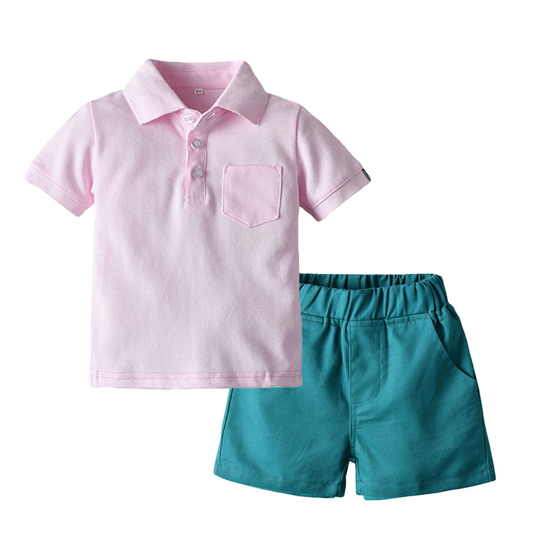 2 Pieces Set Baby Kid Unisex Solid Color Polo Shirts And Shorts Wholesale 22052633