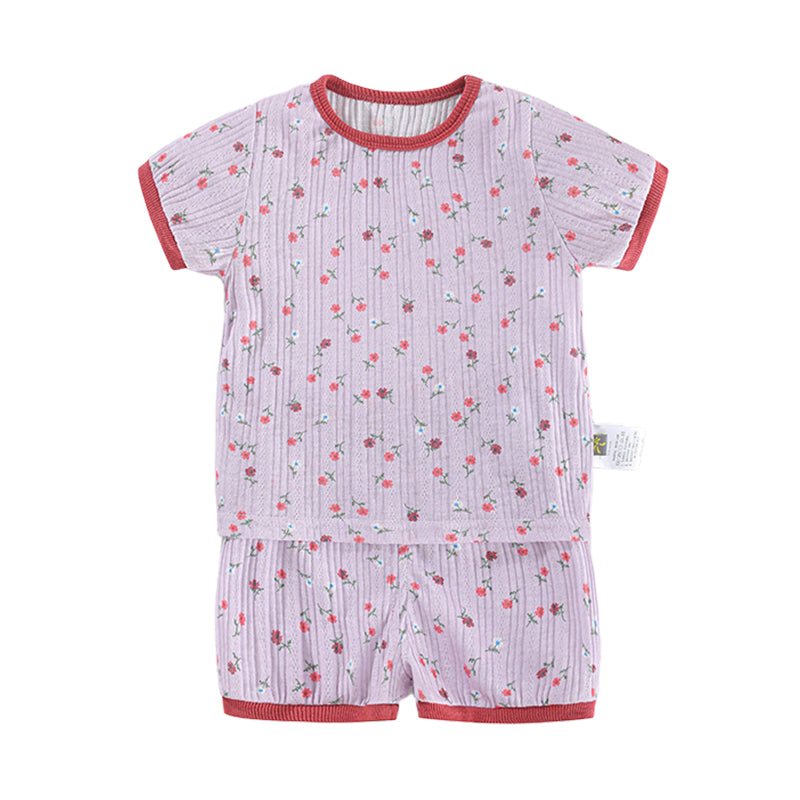 2 Pieces Set Baby Kid Girls Color-blocking Flower Print Tops And Shorts Sleepwears Wholesale 220526335