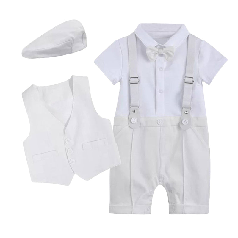 2 Pieces Set Baby Unisex Dressy Solid Color Vests Waistcoats And Bow Jumpsuits Hats Wholesale 220526355
