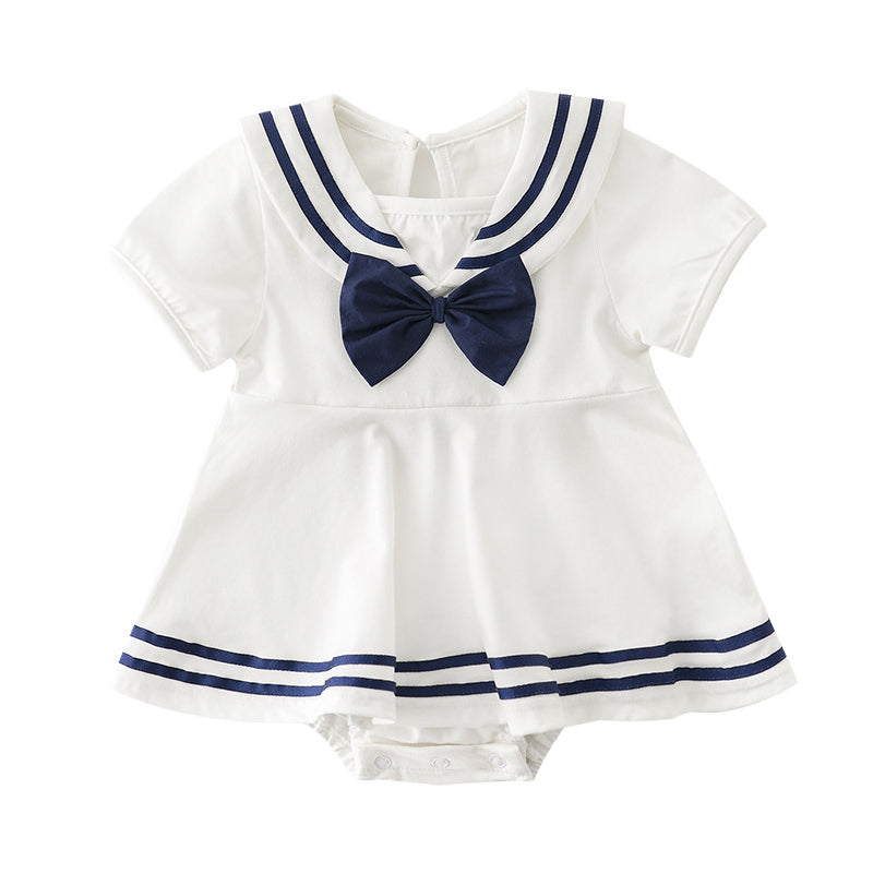 Baby Girls Solid Color Bow Dresses Wholesale 22052637