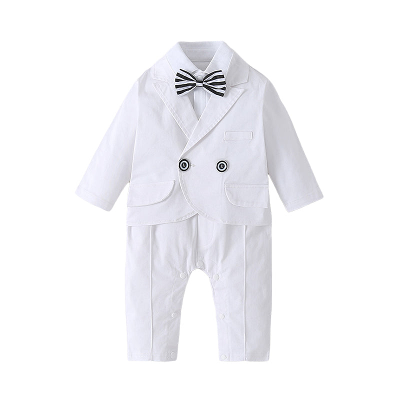 2 Pieces Set Baby Kid Boys Dressy Solid Color Bow Blazers And Jumpsuits Suits Wholesale 220526380