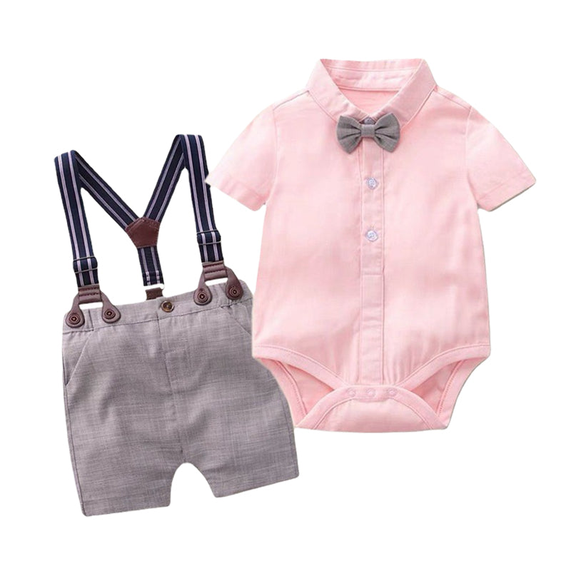 2 Pieces Set Baby Boys Solid Color Bow Rompers And Shorts Wholesale 220526387