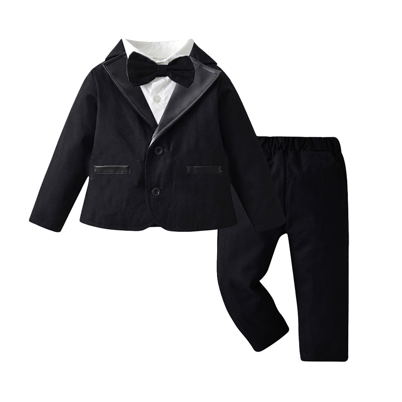 3 Pieces Set Baby Kid Big Kid Boys Dressy Solid Color Bow Shirts Blazers And Suits Trousers Wholesale 220526388