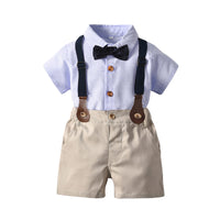 Load image into Gallery viewer, 2 Pieces Set Baby Kid Boys Dressy Striped Bow Shirts And Solid Color Shorts Suits Wholesale 220526410
