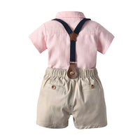 Load image into Gallery viewer, 2 Pieces Set Baby Kid Boys Dressy Striped Bow Shirts And Solid Color Shorts Suits Wholesale 220526410
