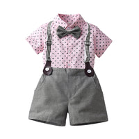 Load image into Gallery viewer, 2 Pieces Set Baby Kid Boys Dressy Polka dots Bow Print Shirts And Solid Color Shorts Suits Wholesale 220526417
