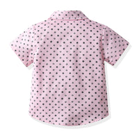 Load image into Gallery viewer, 2 Pieces Set Baby Kid Boys Dressy Polka dots Bow Print Shirts And Solid Color Shorts Suits Wholesale 220526417
