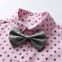 Load image into Gallery viewer, 2 Pieces Set Baby Kid Boys Dressy Polka dots Bow Print Shirts And Solid Color Shorts Suits Wholesale 220526417
