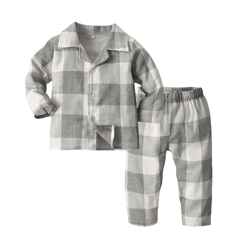 2 Pieces Set Baby Kid Girls Boys Checked Tops And Pants Wholesale 22052647