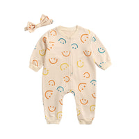 Load image into Gallery viewer, Baby Girls Expression Print Rompers And Jumpsuits And Accessories Bow Headwear Wholesale 22052664
