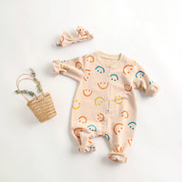 Load image into Gallery viewer, Baby Girls Expression Print Rompers And Jumpsuits And Accessories Bow Headwear Wholesale 22052664
