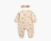 Load image into Gallery viewer, Baby Girls Expression Print Rompers And Jumpsuits And Accessories Bow Headwear Wholesale 22052664
