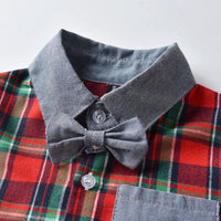 Load image into Gallery viewer, 2 Pieces Set Baby Kid Boys Checked Bow Shirts And Solid Color Jumpsuits Wholesale 22052666
