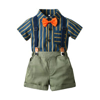 Load image into Gallery viewer, 2 Pieces Set Baby Kid Boys Dressy Striped Shirts Suits And Solid Color Shorts Wholesale 22052670
