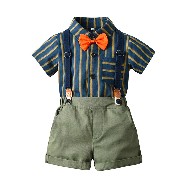 2 Pieces Set Baby Kid Boys Dressy Striped Shirts Suits And Solid Color Shorts Wholesale 22052670