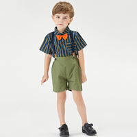 Load image into Gallery viewer, 2 Pieces Set Baby Kid Boys Dressy Striped Shirts Suits And Solid Color Shorts Wholesale 22052670
