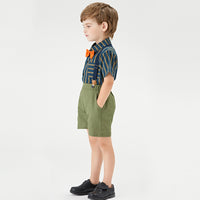 Load image into Gallery viewer, 2 Pieces Set Baby Kid Boys Dressy Striped Shirts Suits And Solid Color Shorts Wholesale 22052670

