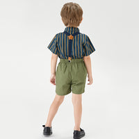 Load image into Gallery viewer, 2 Pieces Set Baby Kid Boys Dressy Striped Shirts Suits And Solid Color Shorts Wholesale 22052670
