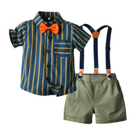 Load image into Gallery viewer, 2 Pieces Set Baby Kid Boys Dressy Striped Shirts Suits And Solid Color Shorts Wholesale 22052670

