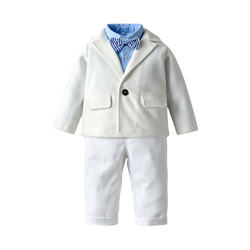 3 Pieces Set Baby Kid Boys Dressy Solid Color Blazers Suits And Bow Shirts And Pants Wholesale 22052674