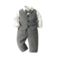 Load image into Gallery viewer, 3 Pieces Set Baby Kid Boys Dressy Birthday Party Solid Color Bow Shirts And Vests Waistcoats And Pants Wholesale 22052687
