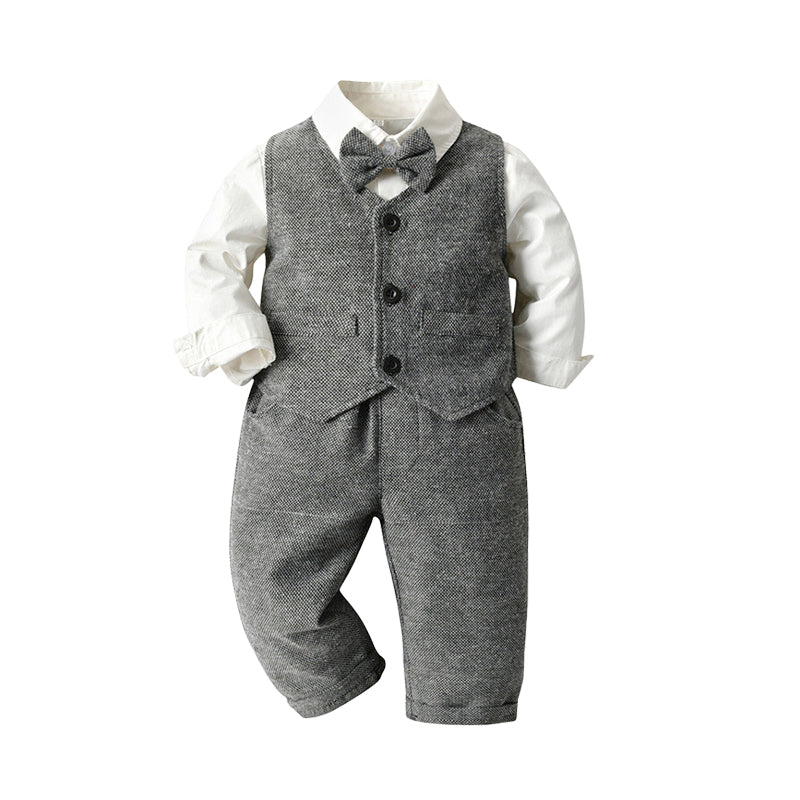 3 Pieces Set Baby Kid Boys Dressy Birthday Party Solid Color Bow Shirts And Vests Waistcoats And Pants Wholesale 22052687