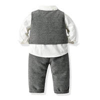 Load image into Gallery viewer, 3 Pieces Set Baby Kid Boys Dressy Birthday Party Solid Color Bow Shirts And Vests Waistcoats And Pants Wholesale 22052687
