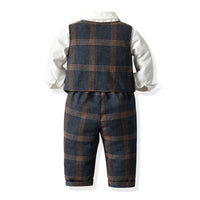 Load image into Gallery viewer, 3 Pieces Set Baby Kid Boys Dressy Birthday Party Solid Color Bow Shirts And Checked Vests Waistcoats And Pants Wholesale 22052692

