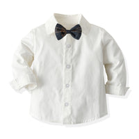 Load image into Gallery viewer, 3 Pieces Set Baby Kid Boys Dressy Birthday Party Solid Color Bow Shirts And Checked Vests Waistcoats And Pants Wholesale 22052692
