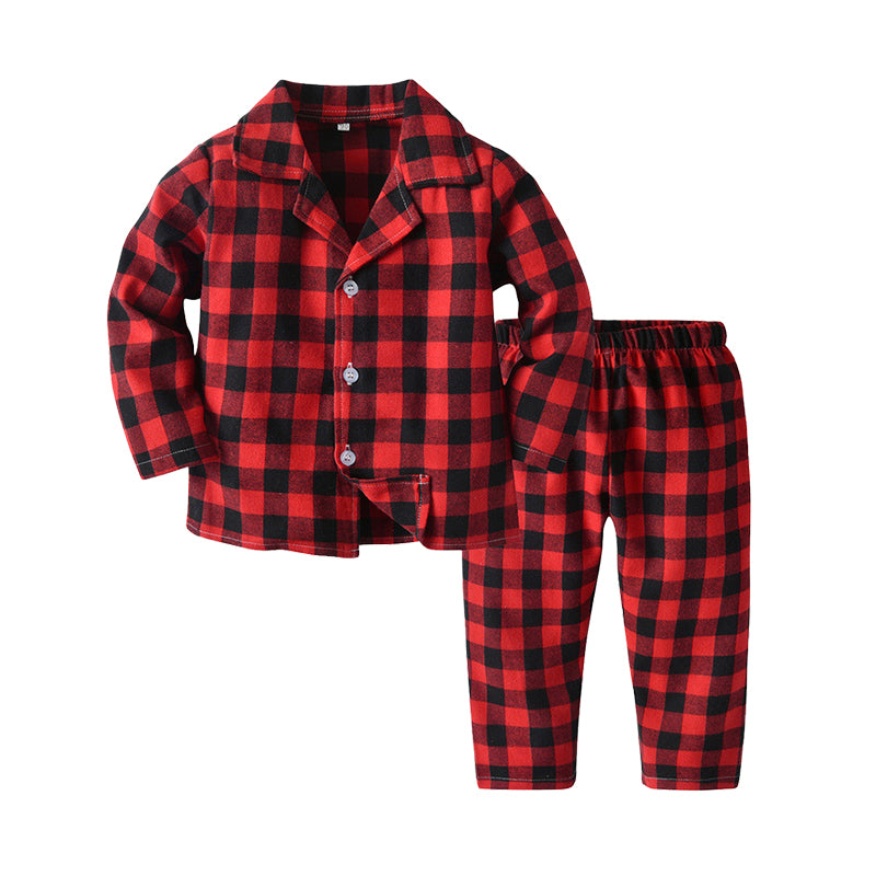 2 Pieces Set Baby Kid Unisex Checked Shirts And Pants Sleepwears Wholesale 22052696