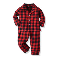 Load image into Gallery viewer, 2 Pieces Set Baby Kid Unisex Checked Shirts And Pants Sleepwears Wholesale 22052696
