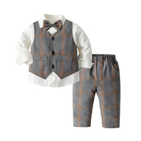 Load image into Gallery viewer, 3 Pieces Set Baby Kid Boys Dressy Solid Color Shirts Checked Vests Waistcoats And Pants Wholesale 22052697
